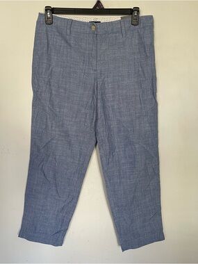Talbots Ankle Pants Womens 12 Blue Chambray Perfect Crop Slim Straight Leg T10